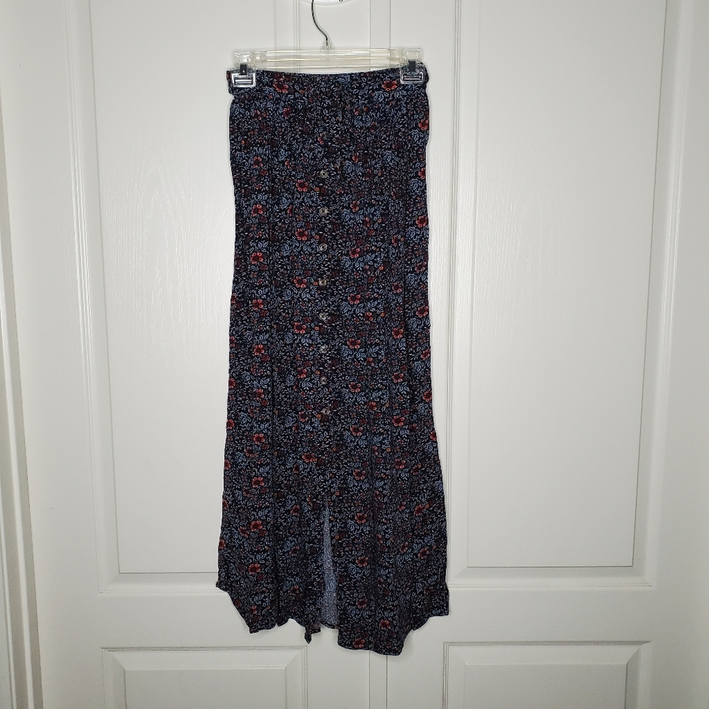 Floral Navy Maxi Skirt with Waist Tie